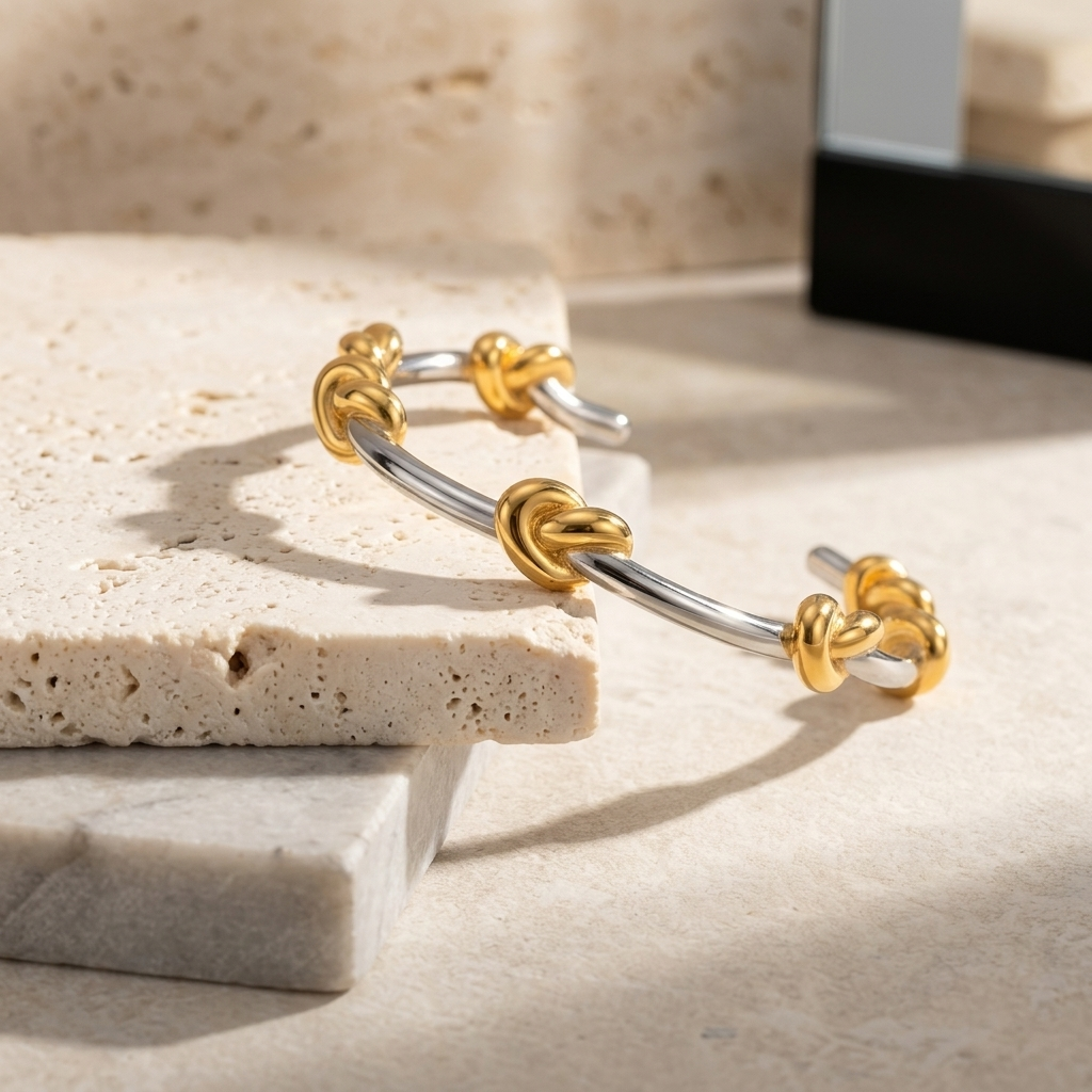 Gold Polished Love Knot Hinged Bangle Bracelet