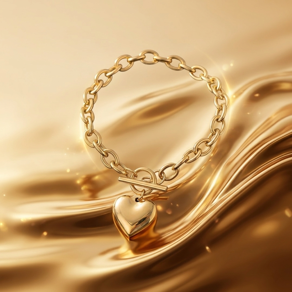 Gold Dainty Beaded Chain Heart Pendant Bracelet