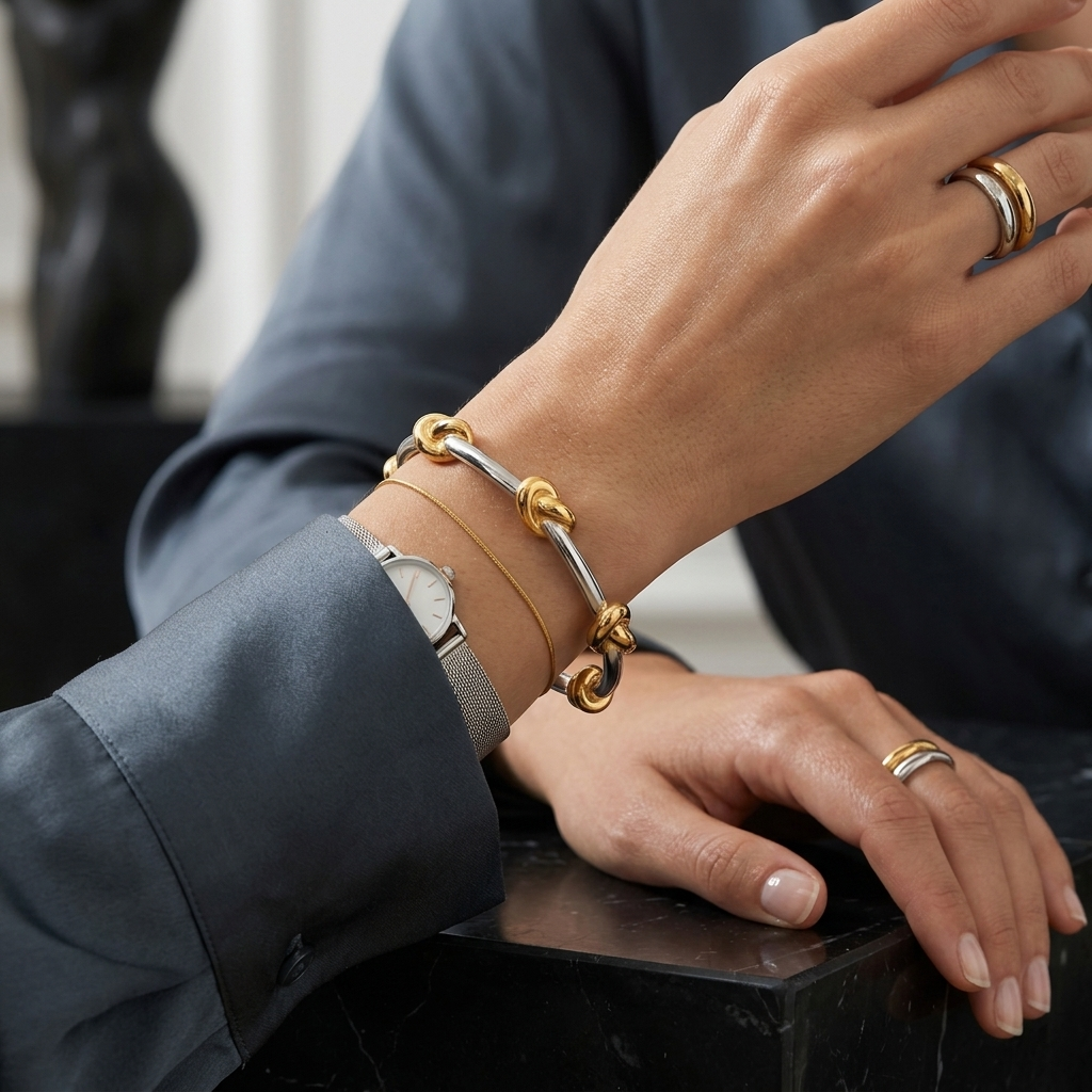 Gold Polished Love Knot Hinged Bangle Bracelet