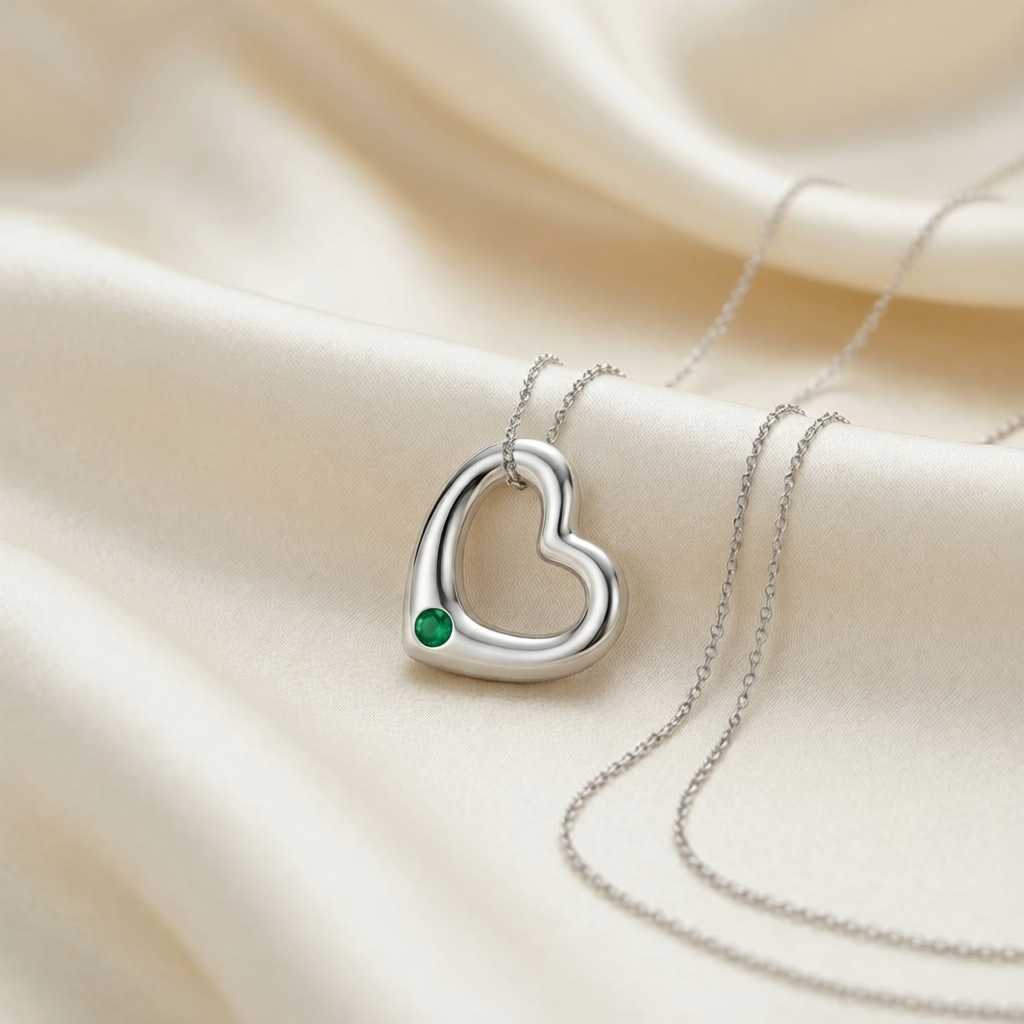 Floating Puffy Heart Birthstone Pendant