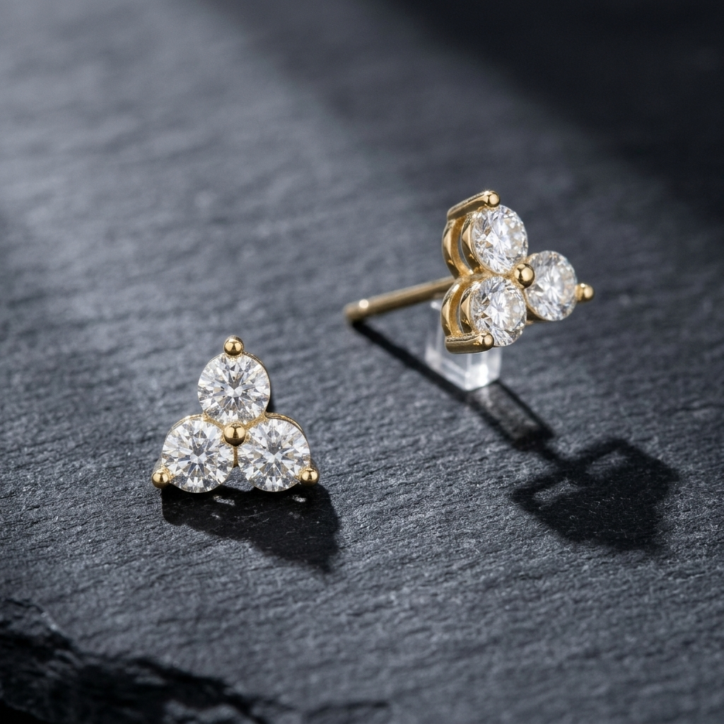 Gold Three Stone Crystal Trinity Stud Earrings
