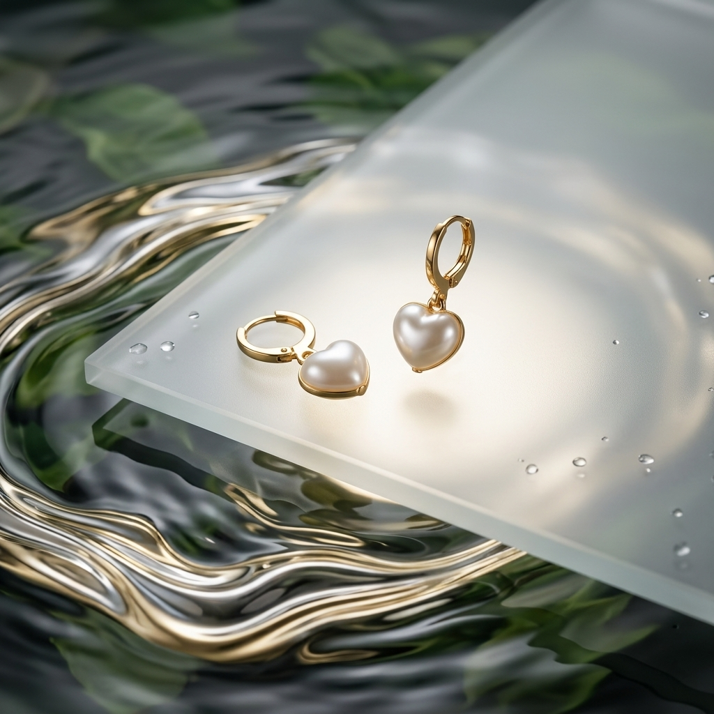 Gold Heart Pearl Drop Huggie Hoop Earrings