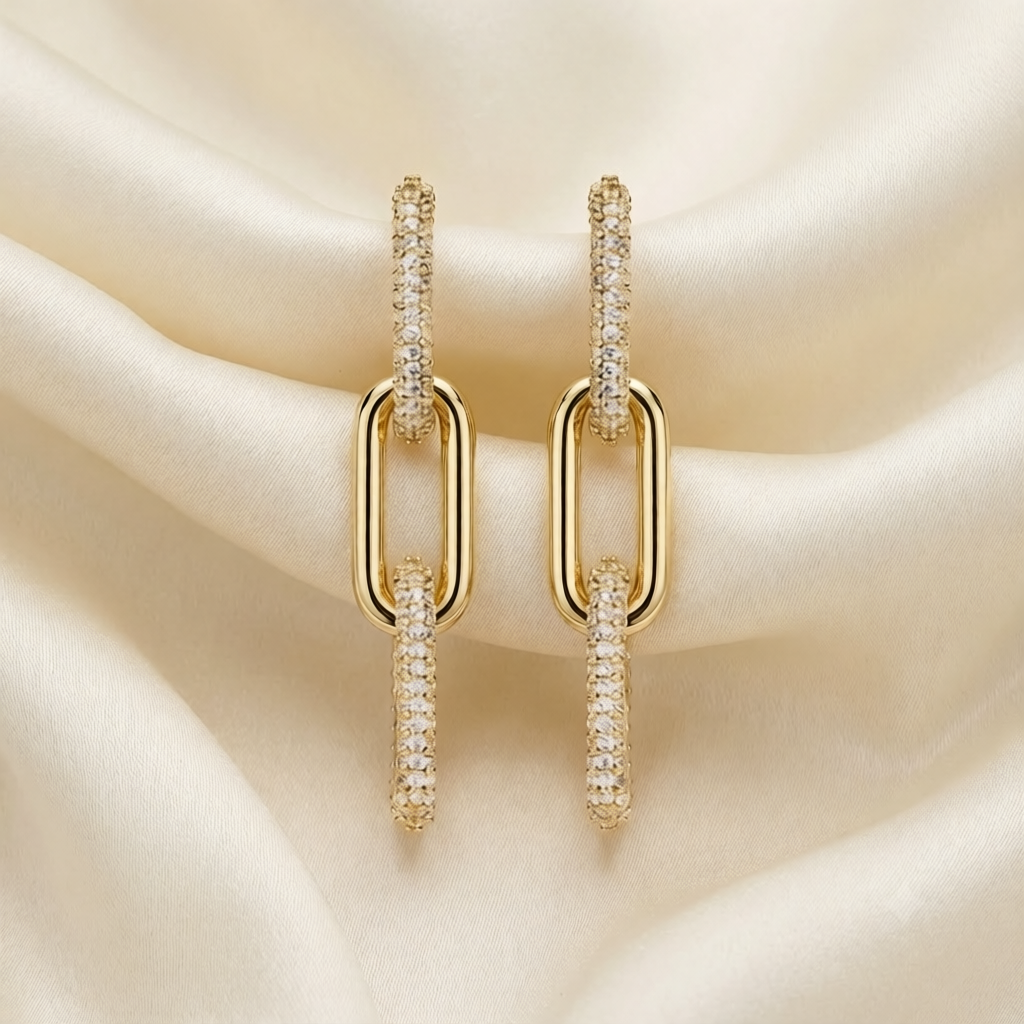 Interlocking Half Pave Drop Earrings