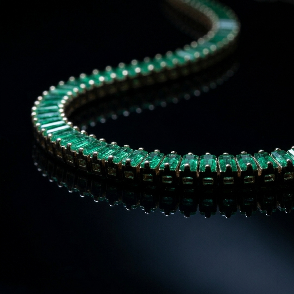 Gold Emerald Green Baguette Crystal Bar Necklace