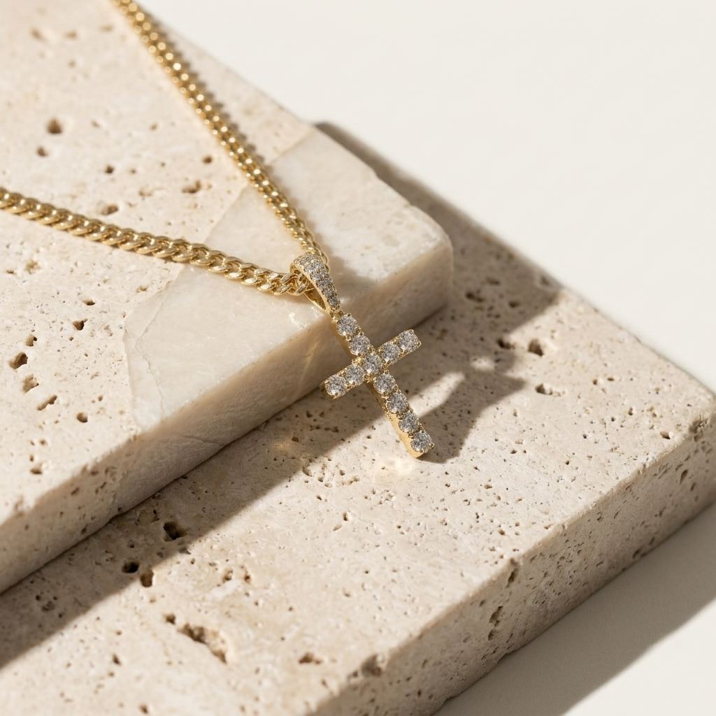 Micro Pave Crystal Iced Cross Necklace