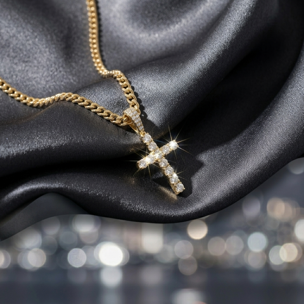 Micro Pave Crystal Iced Cross Necklace