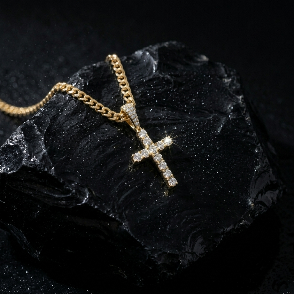 Micro Pave Crystal Iced Cross Necklace