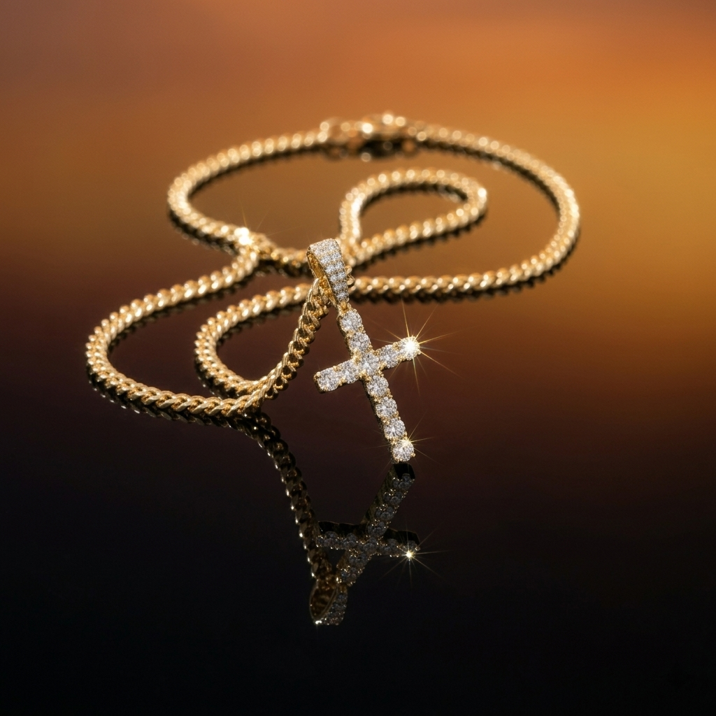 Micro Pave Crystal Iced Cross Necklace
