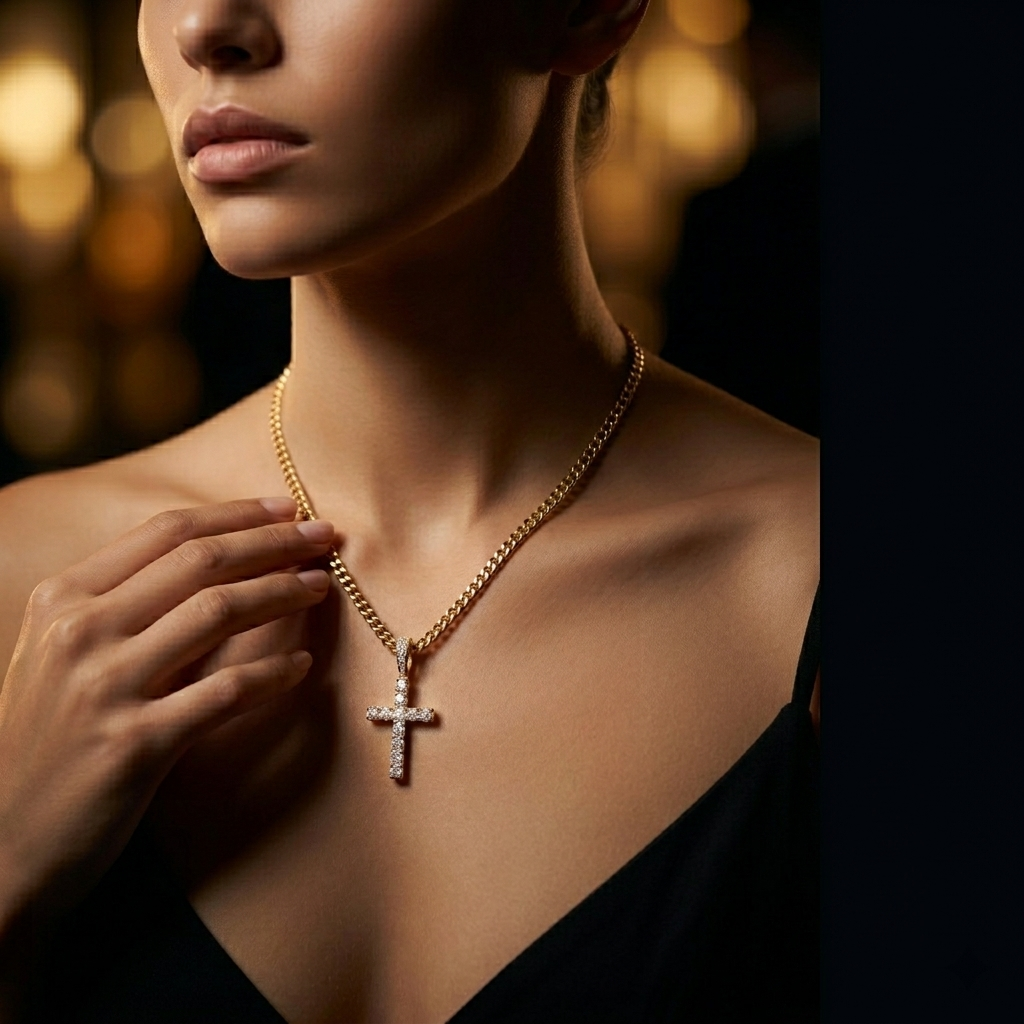 Micro Pave Crystal Iced Cross Necklace