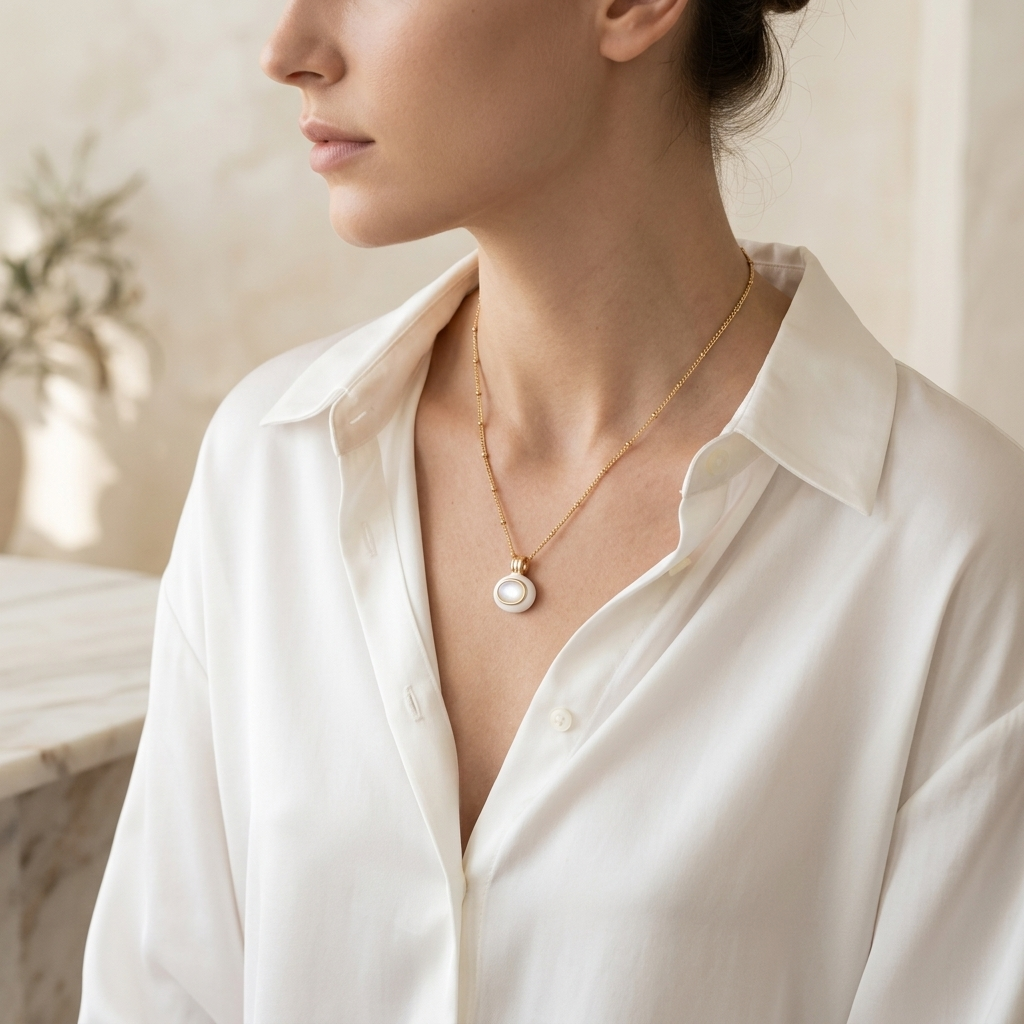 Gold Satellite Chain Sparkling Round Solitaire Necklace