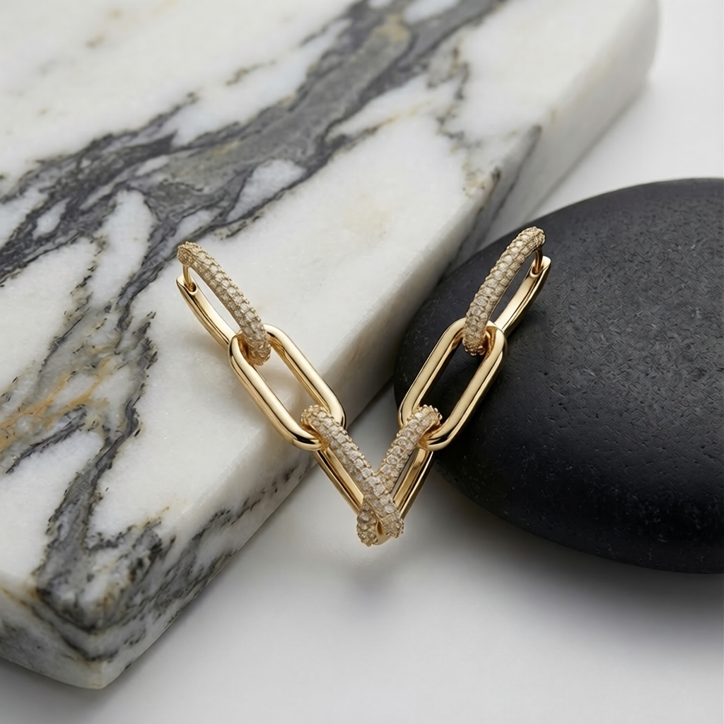 Interlocking Half Pave Drop Earrings