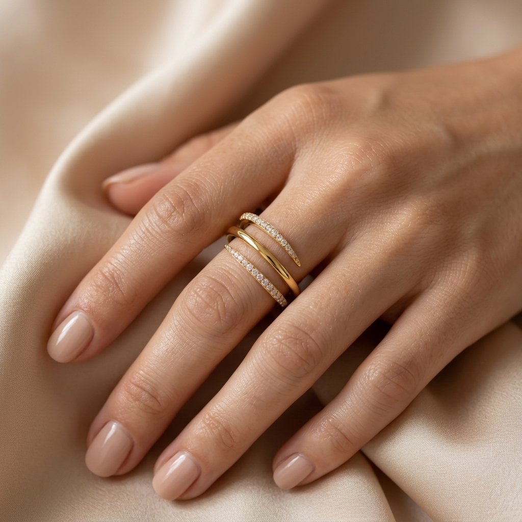 Gold Triple Row Open Claw Statement Ring
