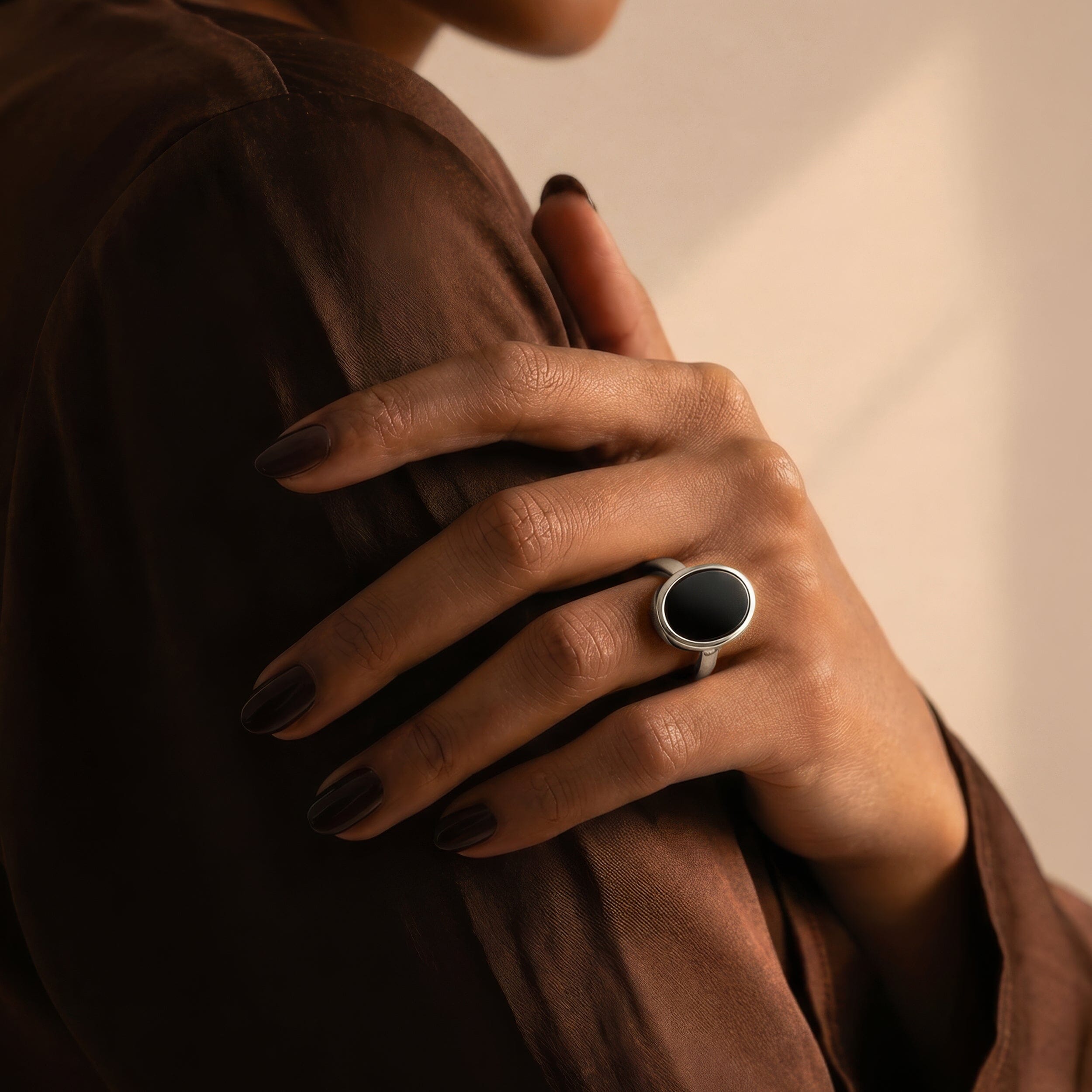 Crystal Ring Enfolded Black Onyx Sterling Silver Model