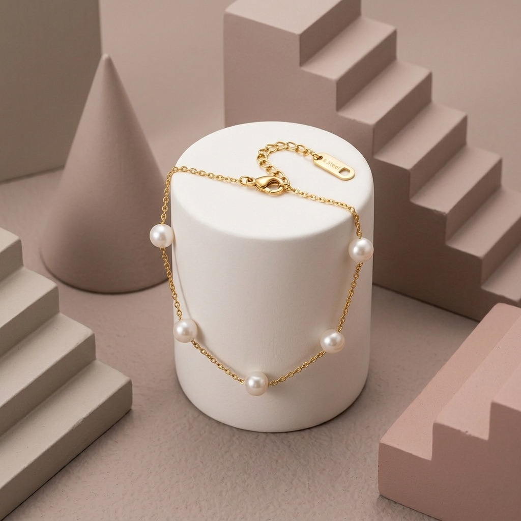 Gold Dainty Mother of Pearl Beaded Bracelet
