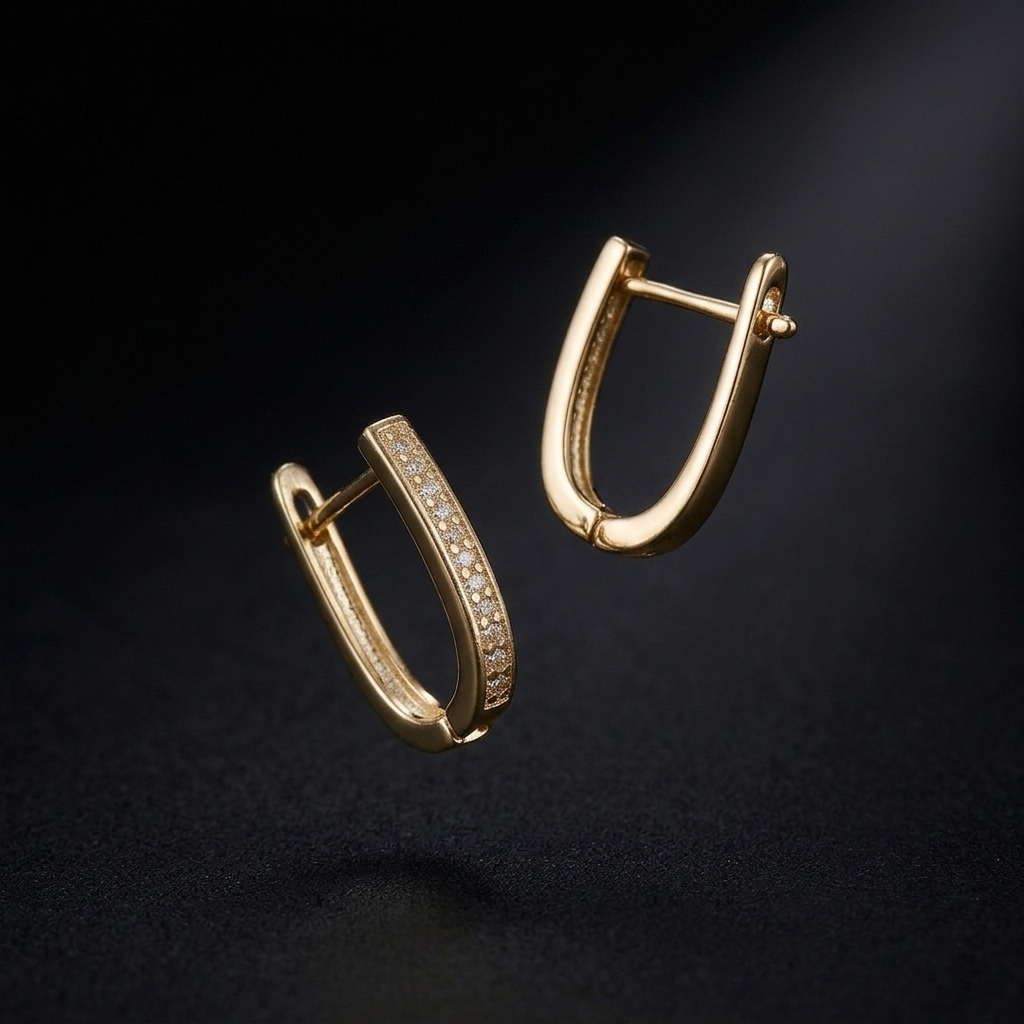 Gold Pave Crystal U-Shape Huggie Hoop Earrings