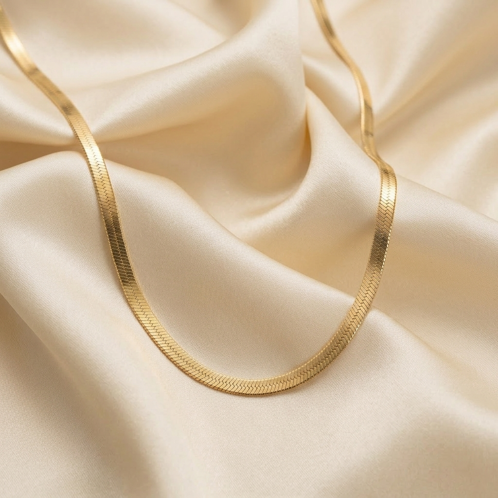 Gold Wide Herringbone Flat Snake Necklace