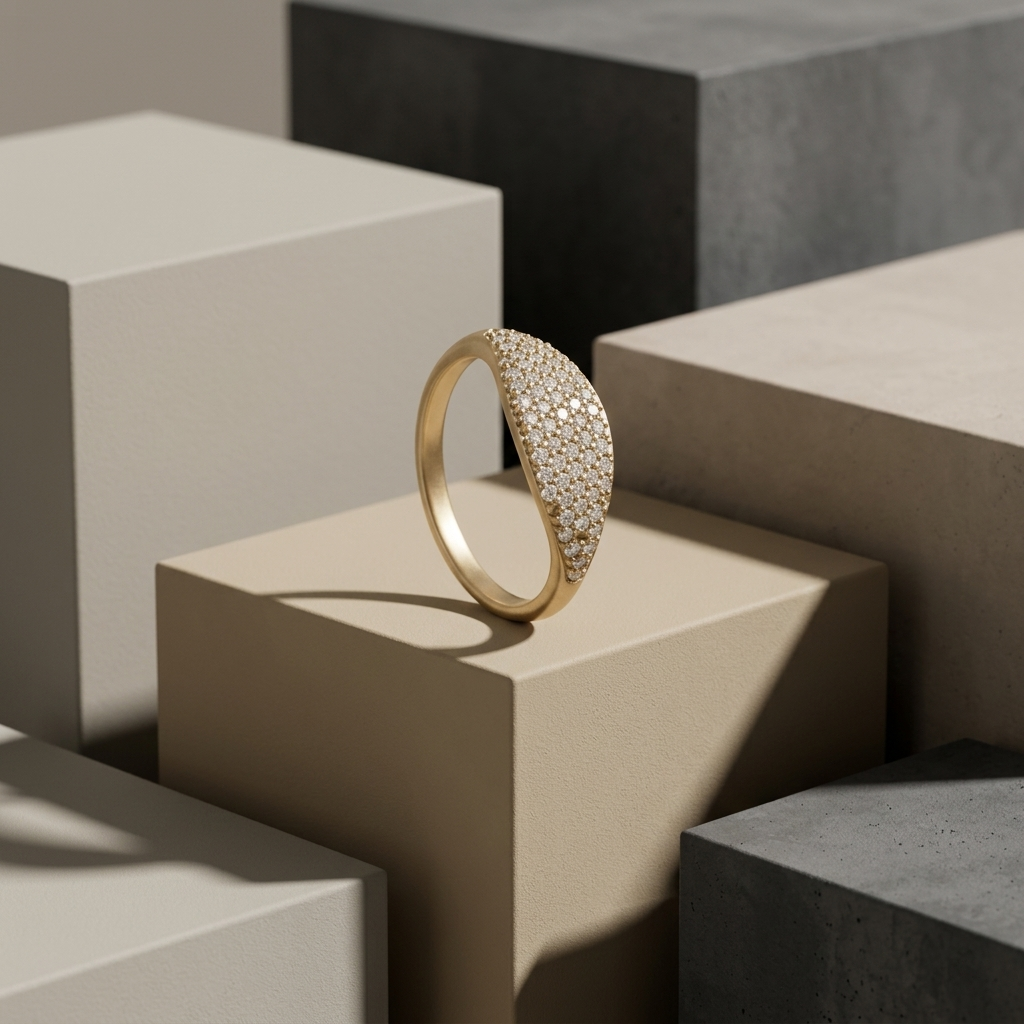 Gold Slim Pave Crystal Oval Signet Ring
