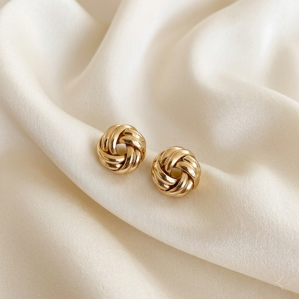Gold Love Knot Statement Stud Earrings