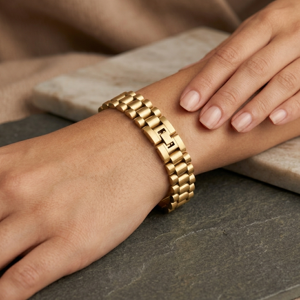 Gold Polished Luxury Watch Strap Link Bracelet