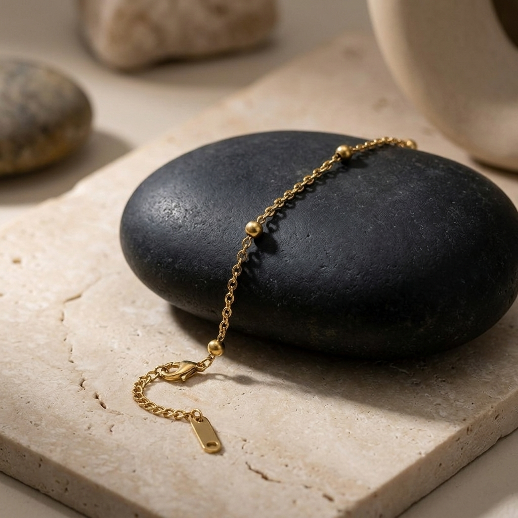 Gold Beaded Sphere Ball Link Layering Bracelet