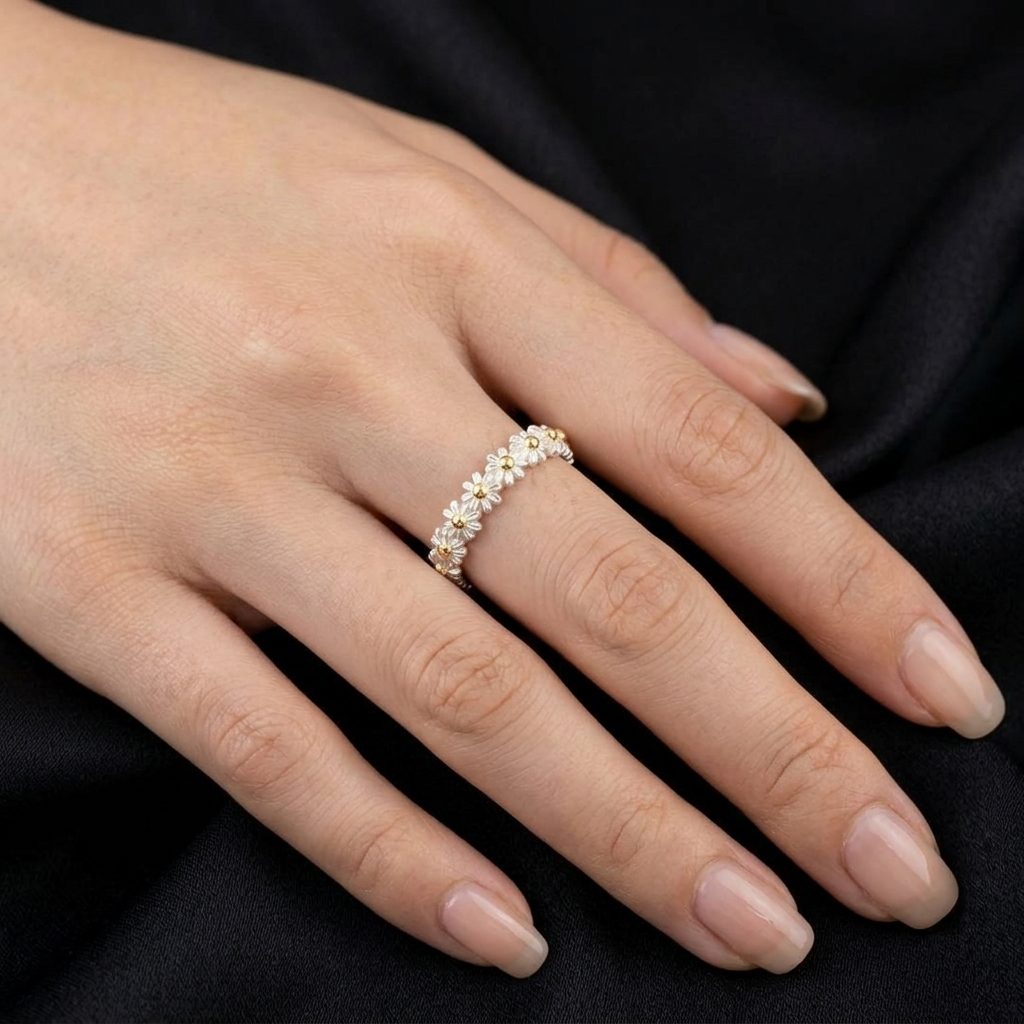 Sunflower Spinning Fidget Crystal Statement Ring