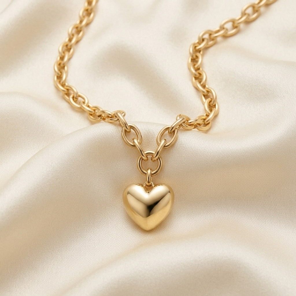 Gold Pave Heart Pendant Necklace