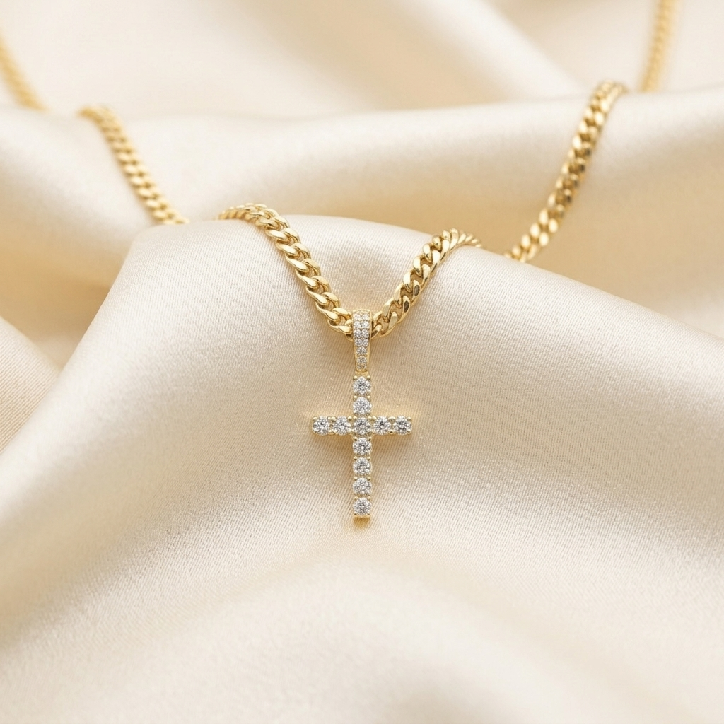 Micro Pave Crystal Iced Cross Necklace