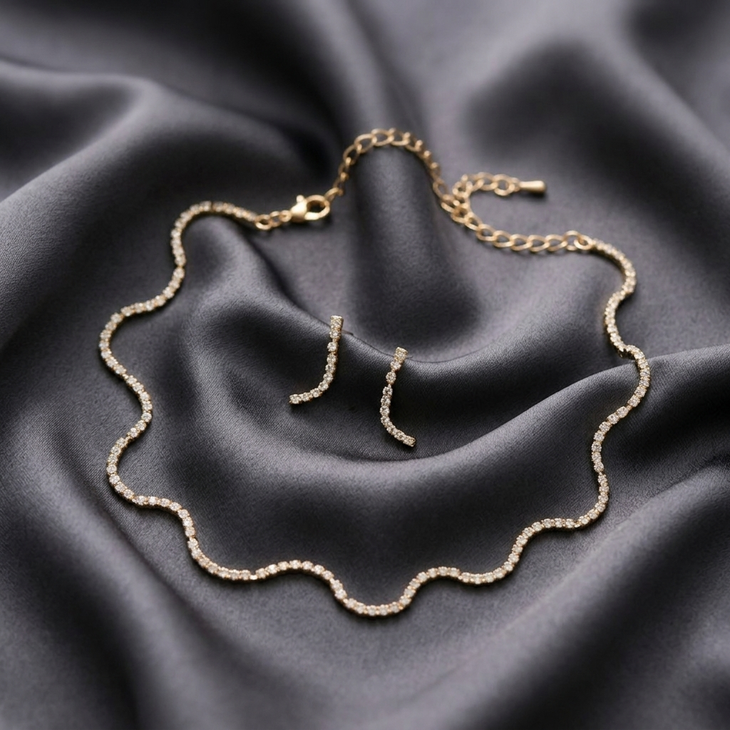 Gold Wave Link Layering Necklace Set