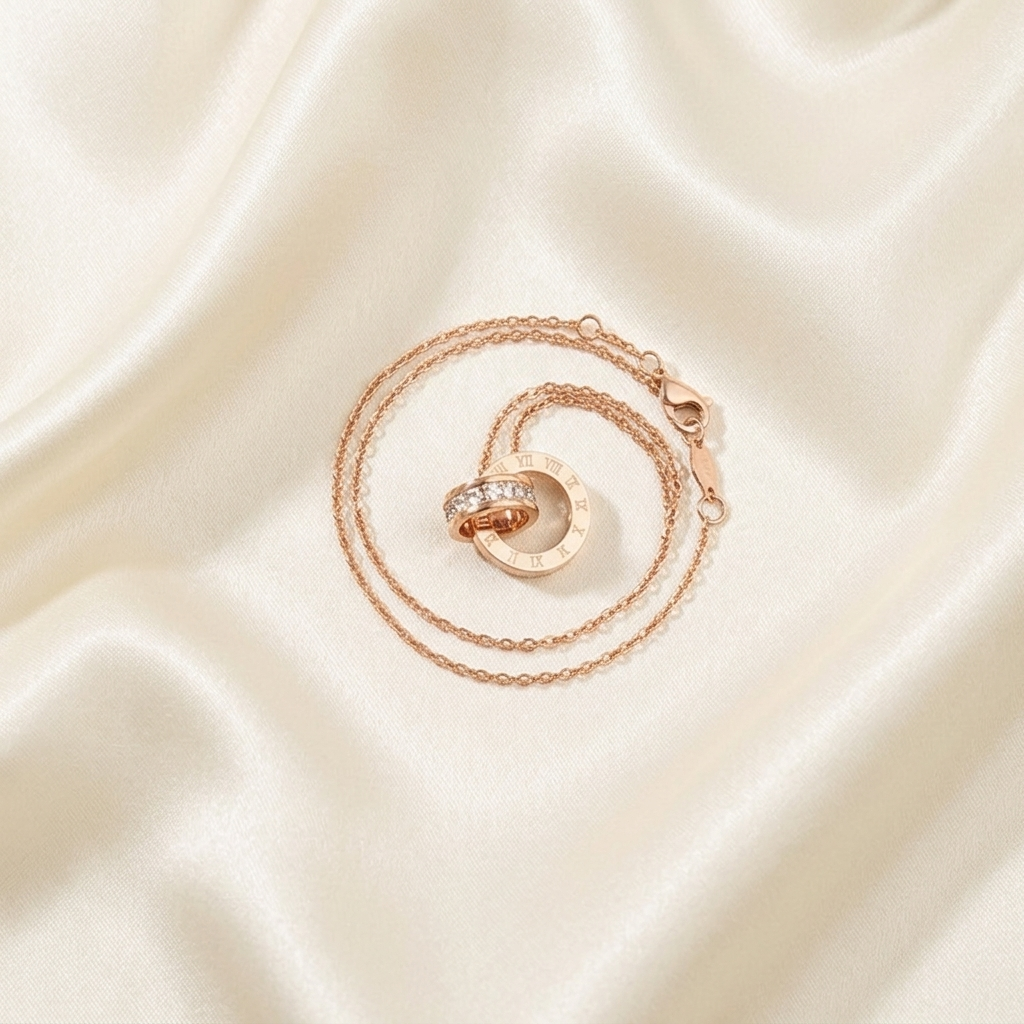 Triple Interlocking Circle Eternity Pendant Necklace