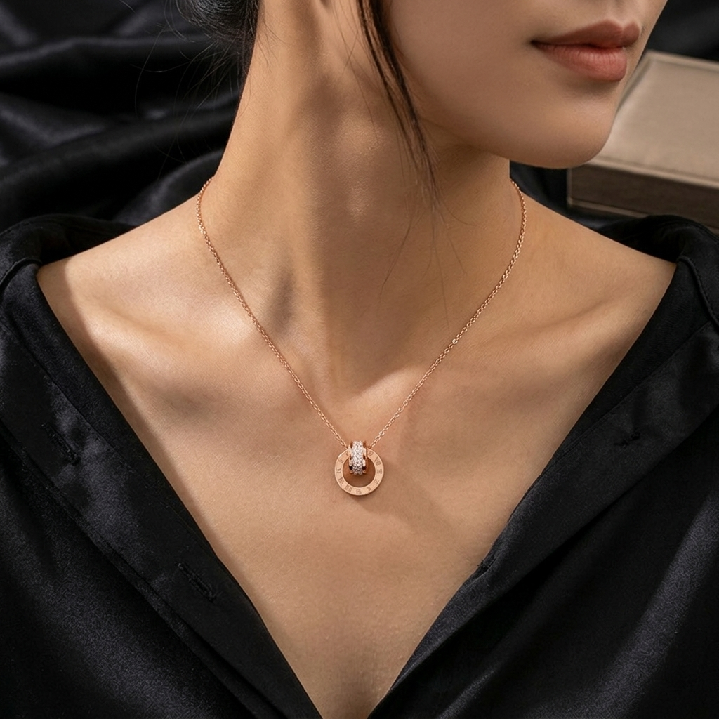 Triple Interlocking Circle Eternity Pendant Necklace