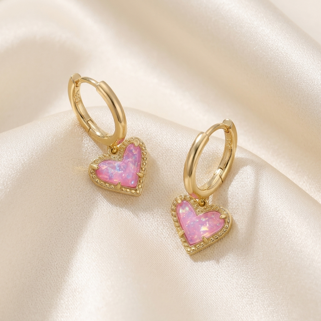 Gold Birthstone Heart Charm Huggie Earrings