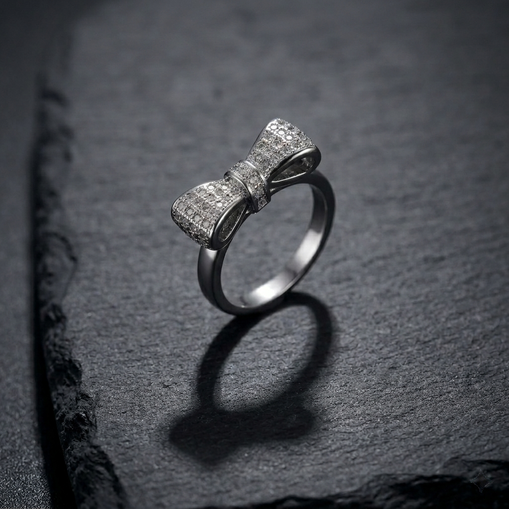 Silver Sparkling Crystal Pave Bow Ribbon Ring