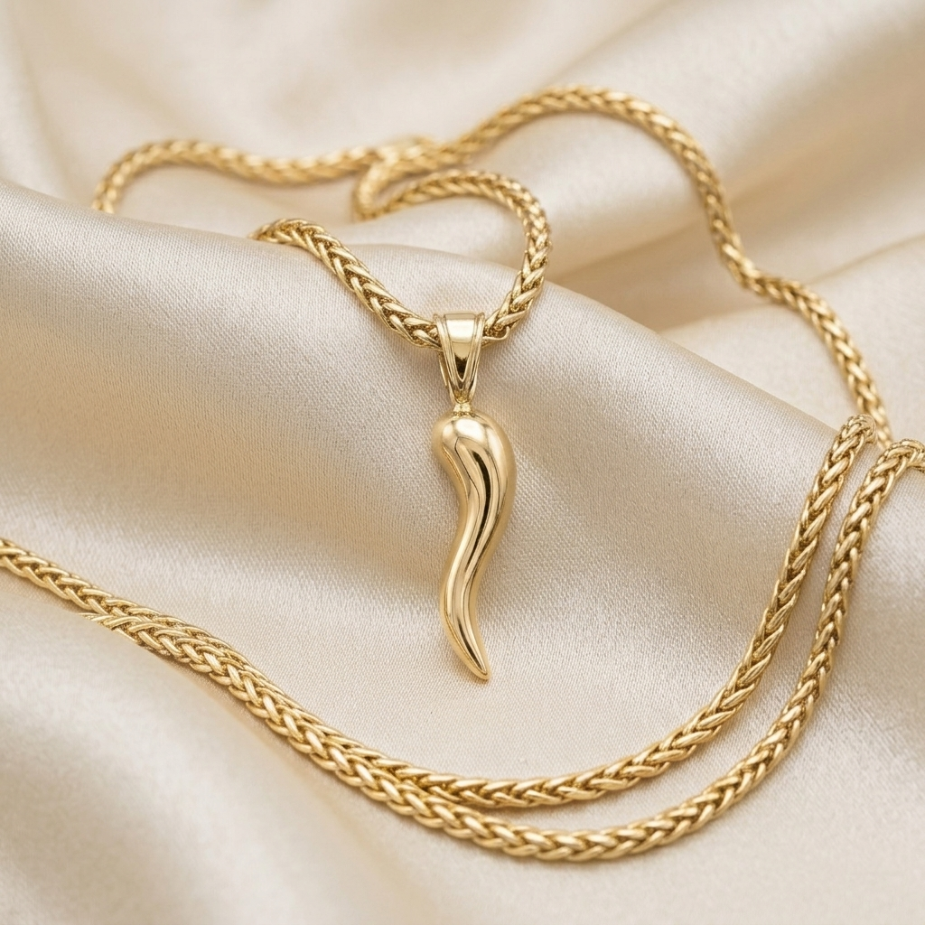 Gold Polished Italian Horn Protection Necklace