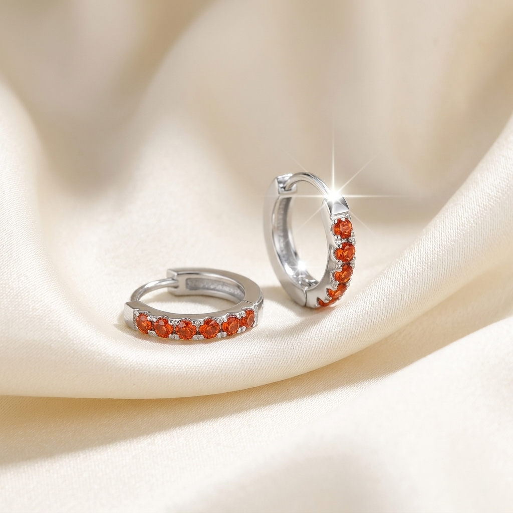 Silver Birthstone Crystal Pave Huggie Earrings