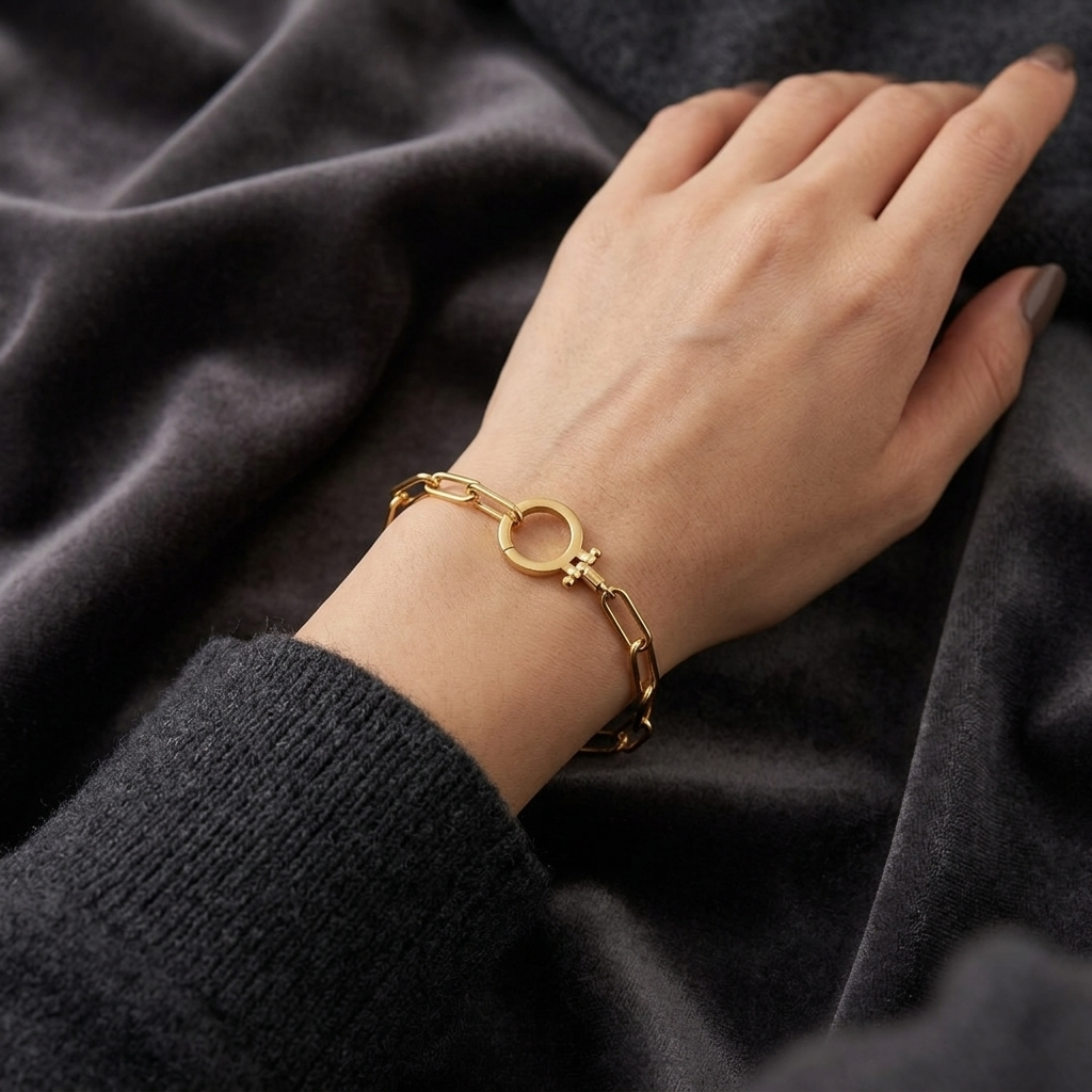 Gold Polished Paperclip Link Minimalist Chain Bracelet