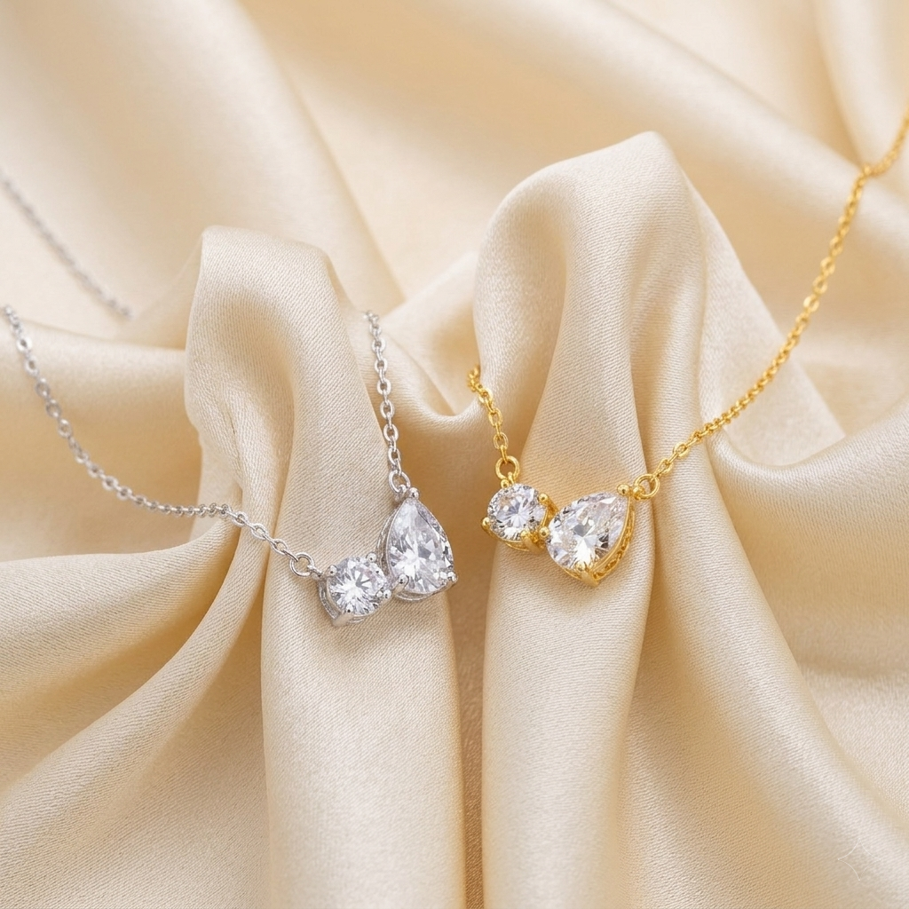Gold Toi Et Moi Emerald Pear Necklace