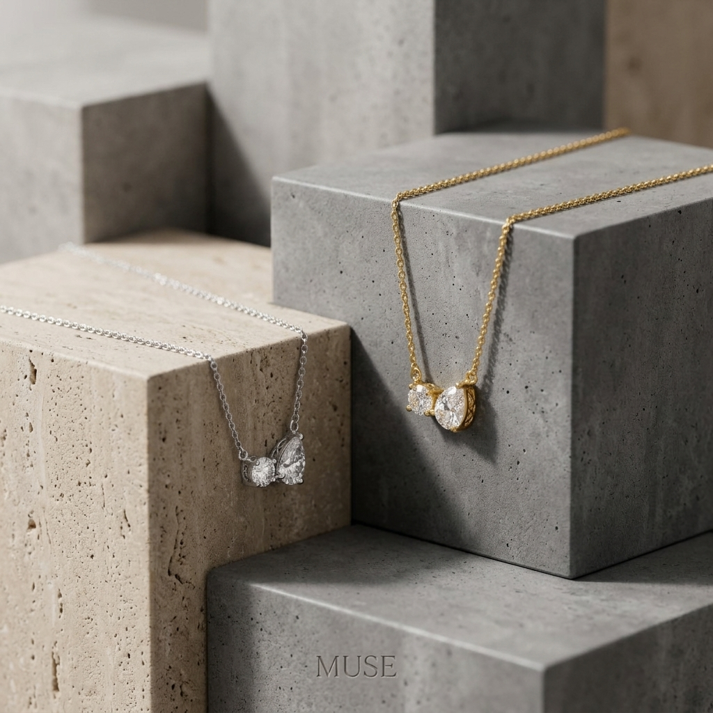 Gold Toi Et Moi Emerald Pear Necklace