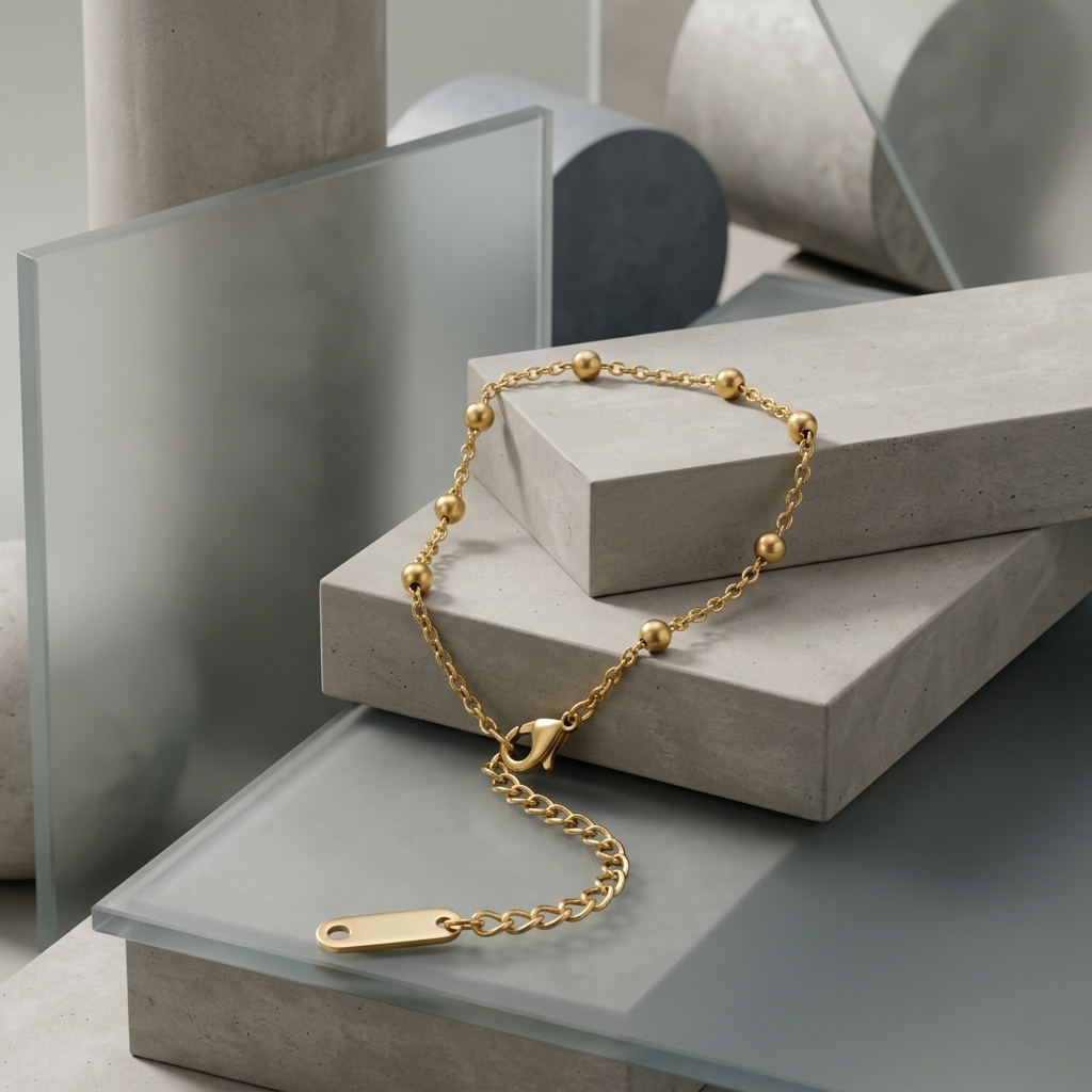 Gold Beaded Sphere Ball Link Layering Bracelet