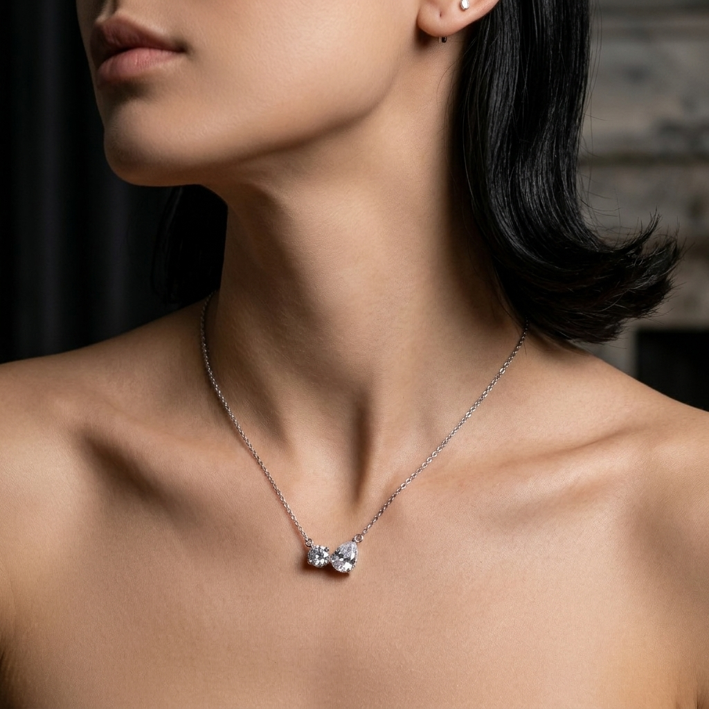 Gold Toi Et Moi Emerald Pear Necklace