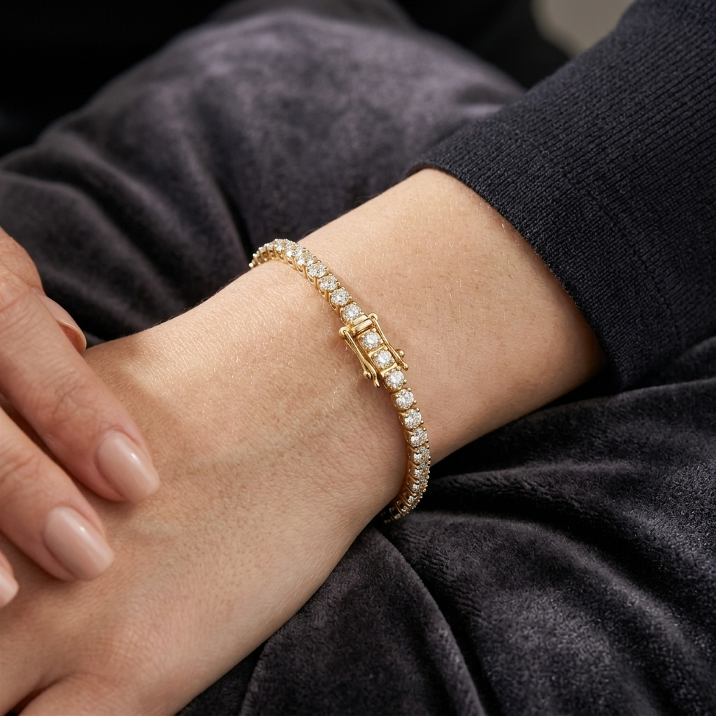 Silver Sapphire Blue Crystal Linked Tennis Bracelet