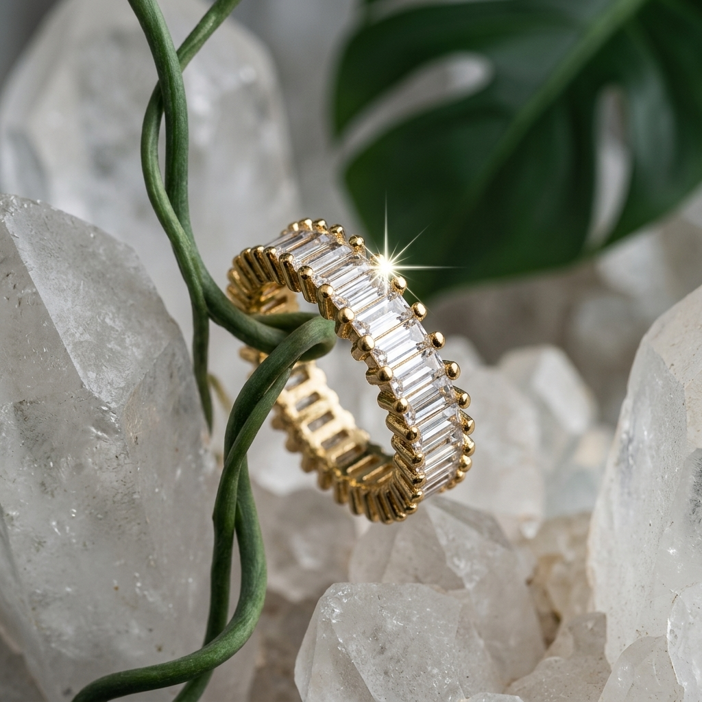 Gold Double Row Crystal Eternity Band Ring