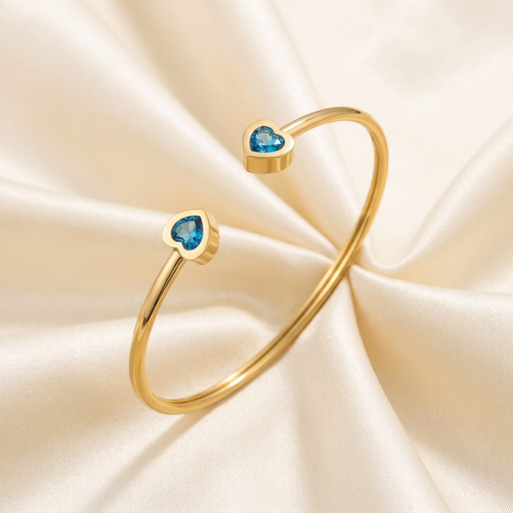 Gold Birthstone Crystal Stone Open Cuff Bangle
