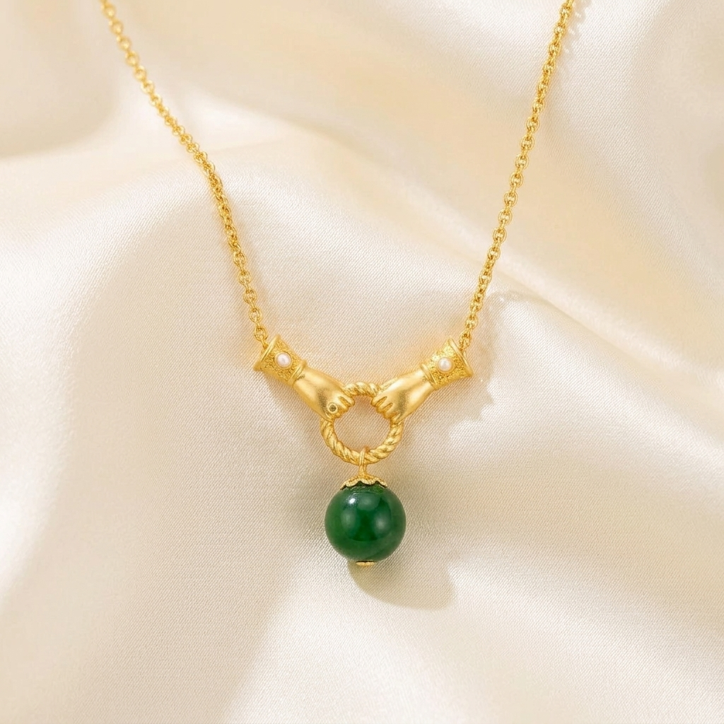 Gold Pear Cut Emerald Green Crystal Necklace