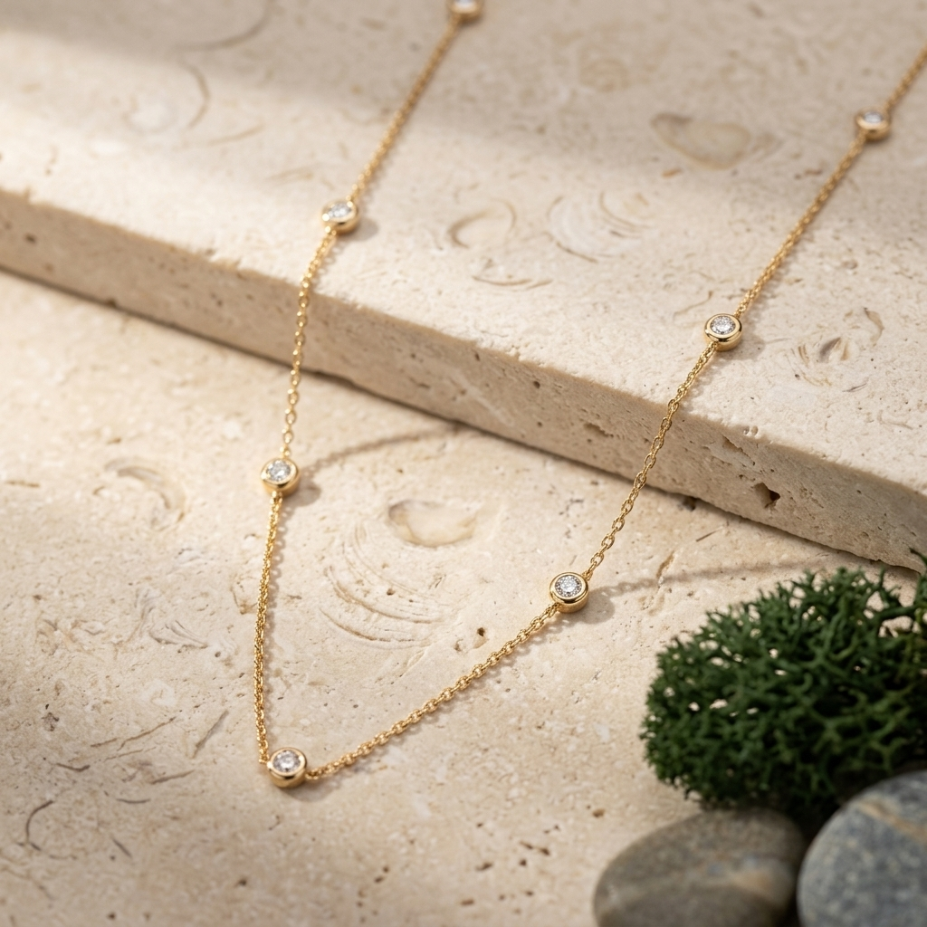 Gold Beaded Station Dainty Layering Chain Necklace