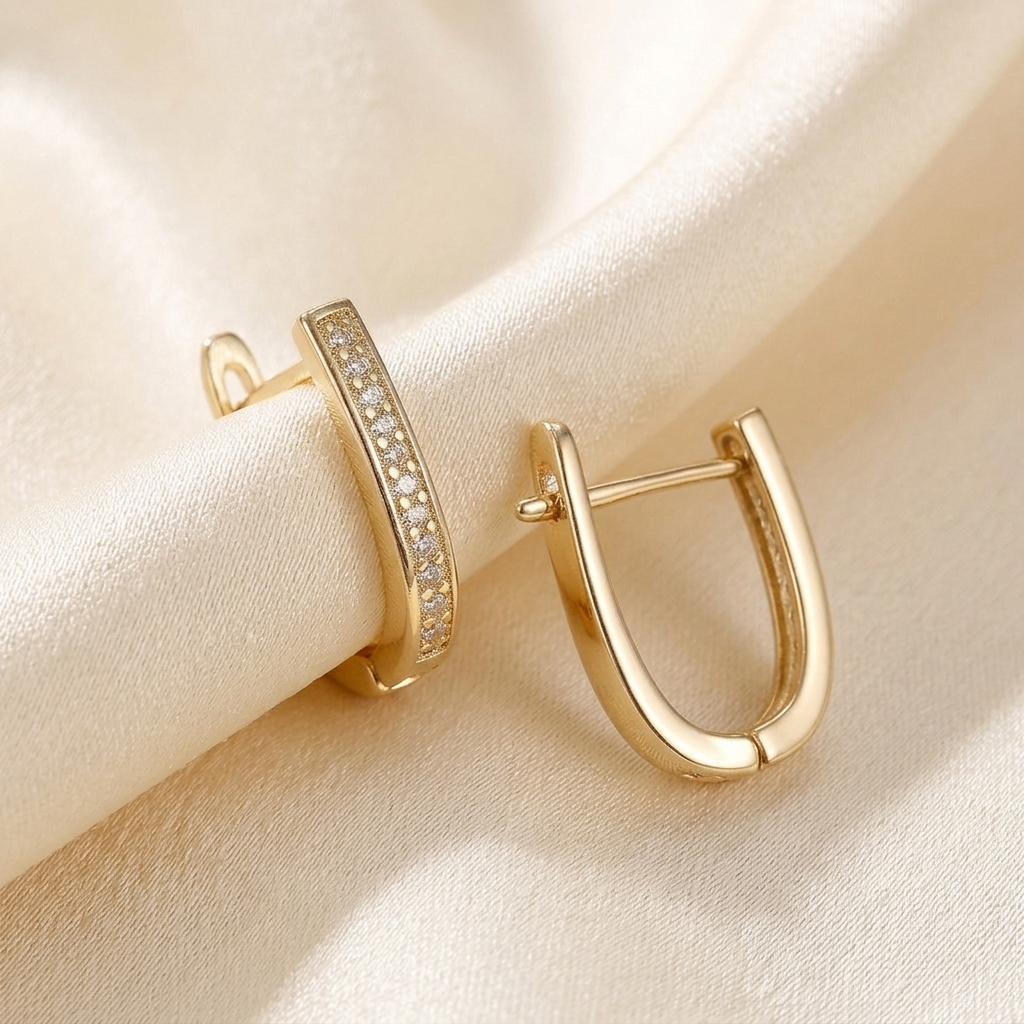 Gold Pave Crystal U-Shape Huggie Hoop Earrings