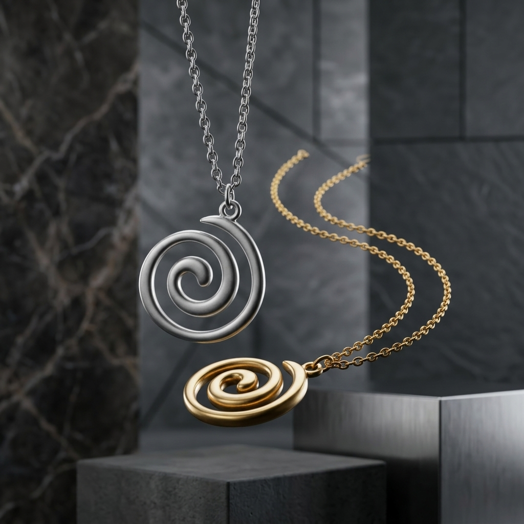 Gold Abstract Spiral Twist Geometric Pendant Necklace