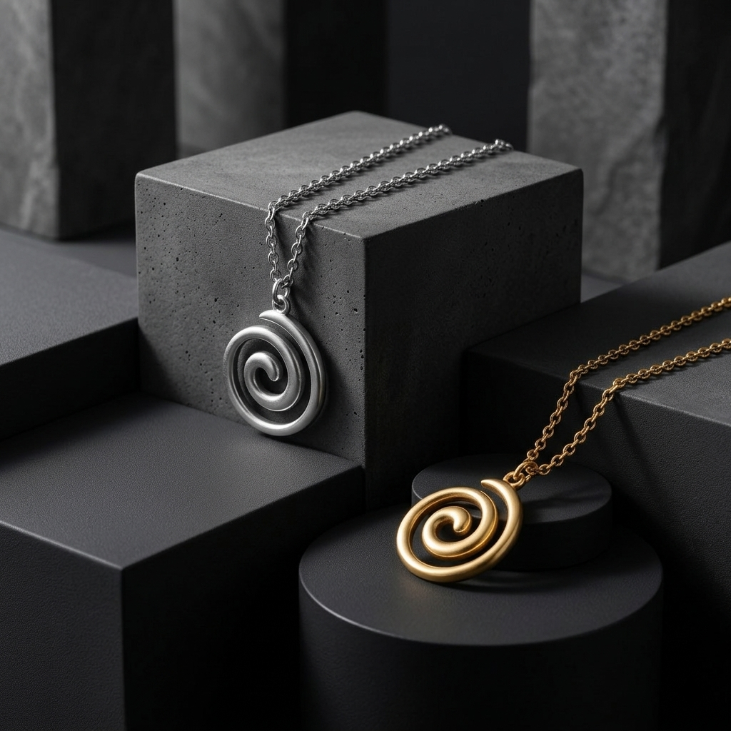 Gold Abstract Spiral Twist Geometric Pendant Necklace