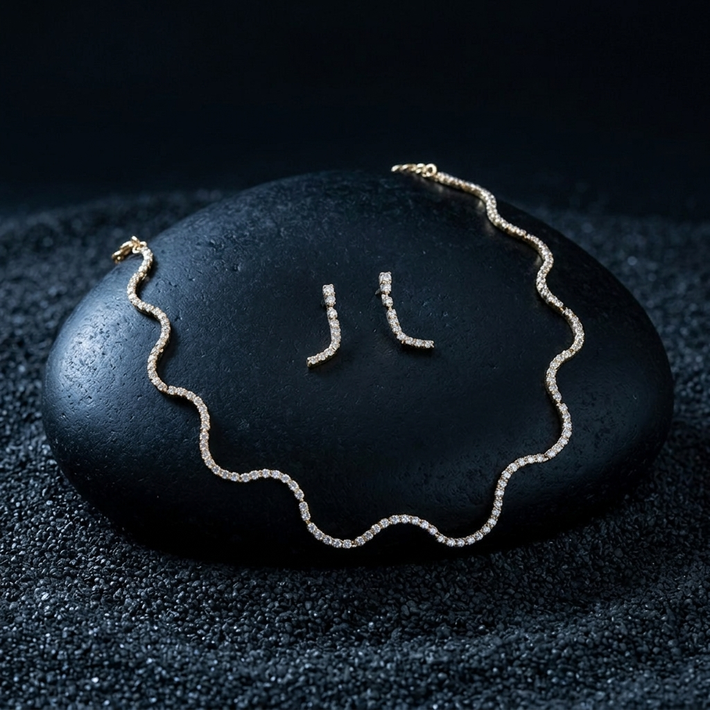 Gold Wave Link Layering Necklace Set