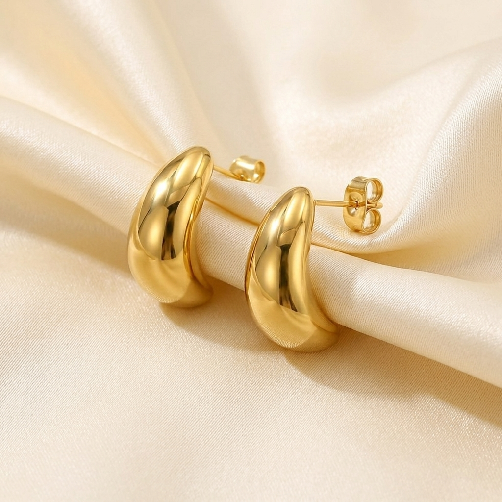 Gold Chunky Dome Teardrop Stud Earrings