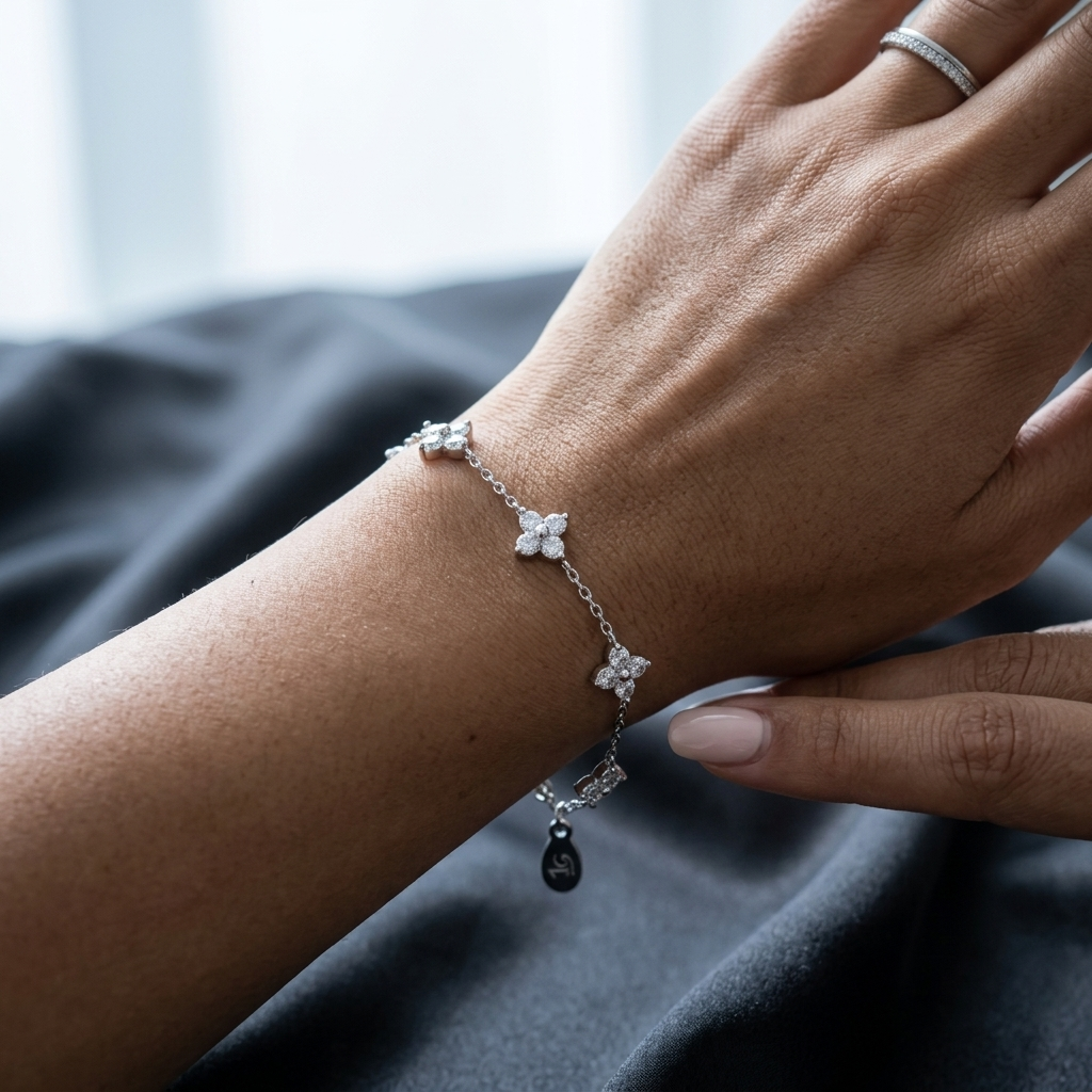 Silver Sparkling Crystal Star Linked Statement Bracelet